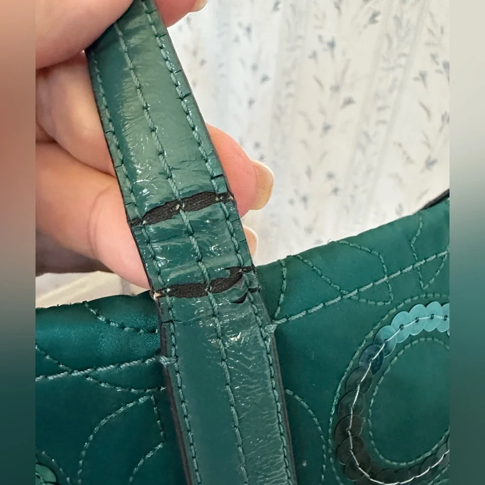 Coach Emerald Satin Tote with Circle Sequin Pattern - Picture 13 of 16